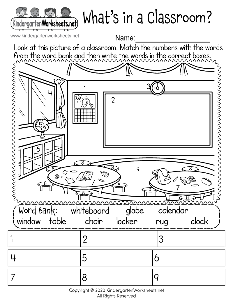 Kindergarten Classroom Objects Worksheet Printable