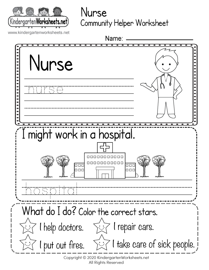 Kindergarten Nurse Community Helper Worksheet Printable