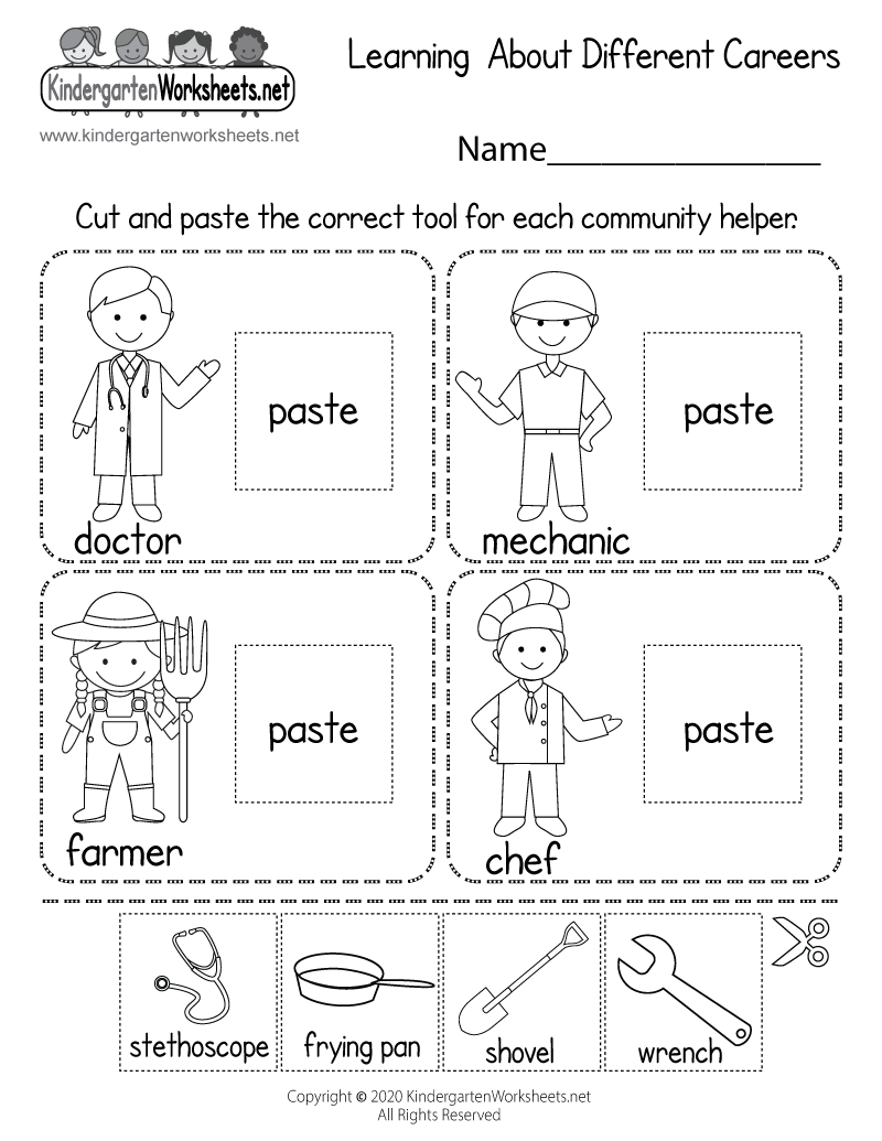 Kindergarten Learning About Careers Worksheet Printable
