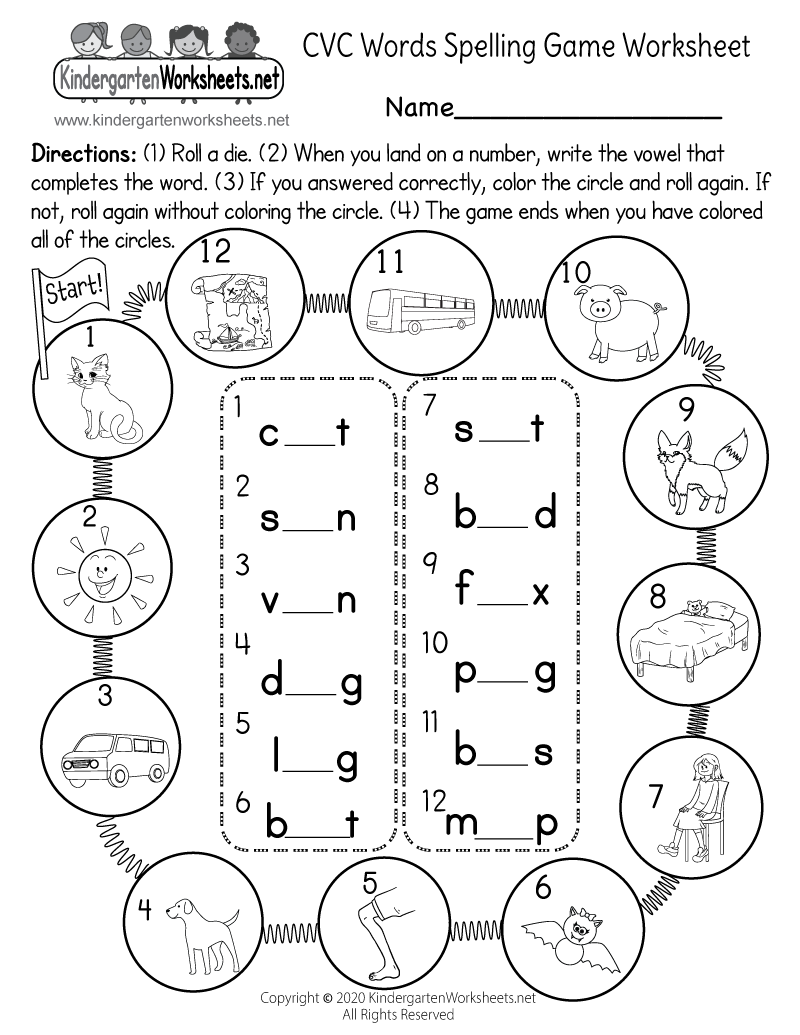 CVC Words Spelling Game Worksheet Free Printable Digital PDF