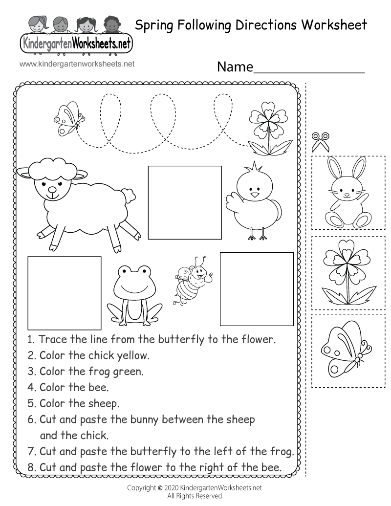Spring Following Directions Worksheet for Kindergarten Inside Following Directions Worksheet Kindergarten