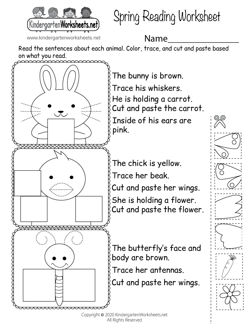 Kindergarten Spring Reading Worksheet Printable