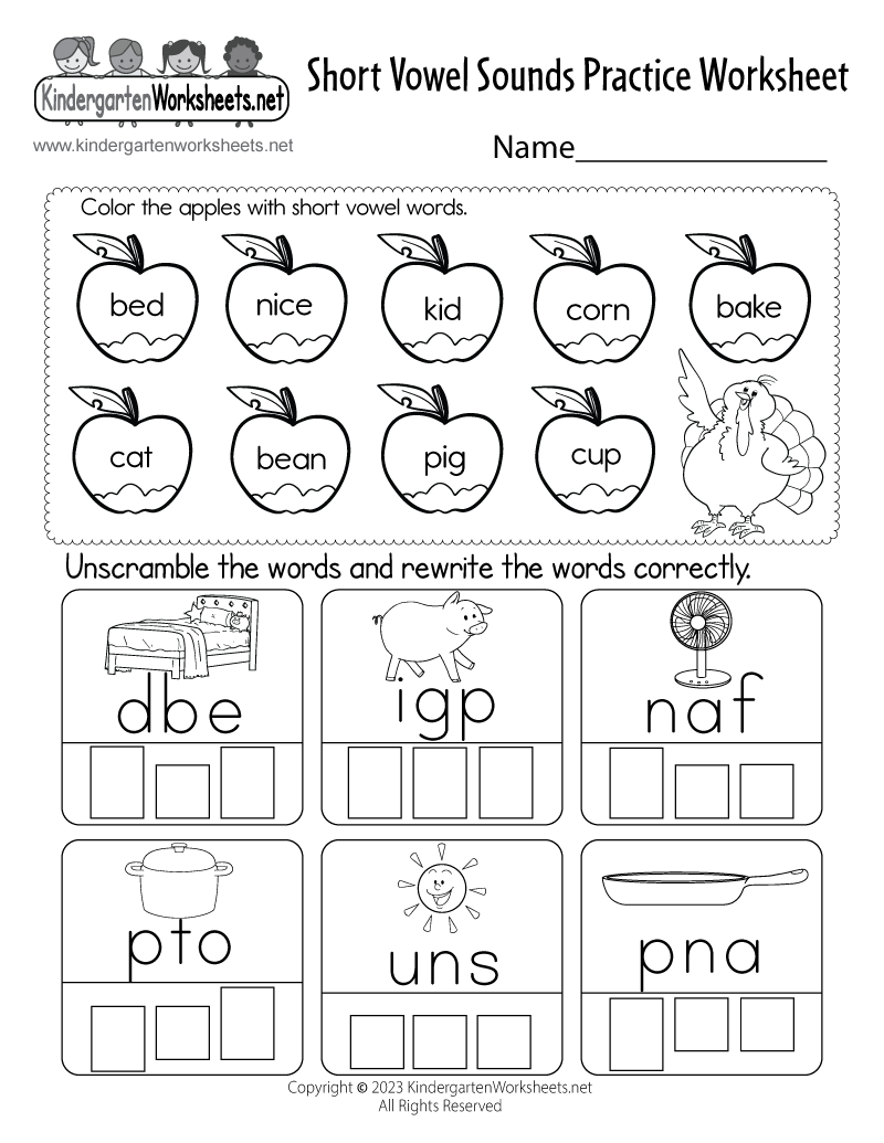 Short Vowel Sounds Worksheet Thanksgiving Vowel Lesson Page 10 