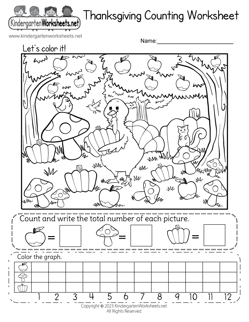 Free Printable Thanksgiving Counting Worksheet For Kindergarten