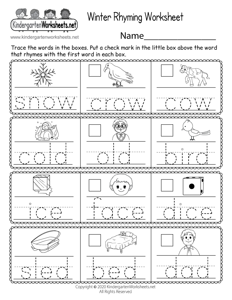 Winter Rhyming Worksheet Free Printable Digital PDF